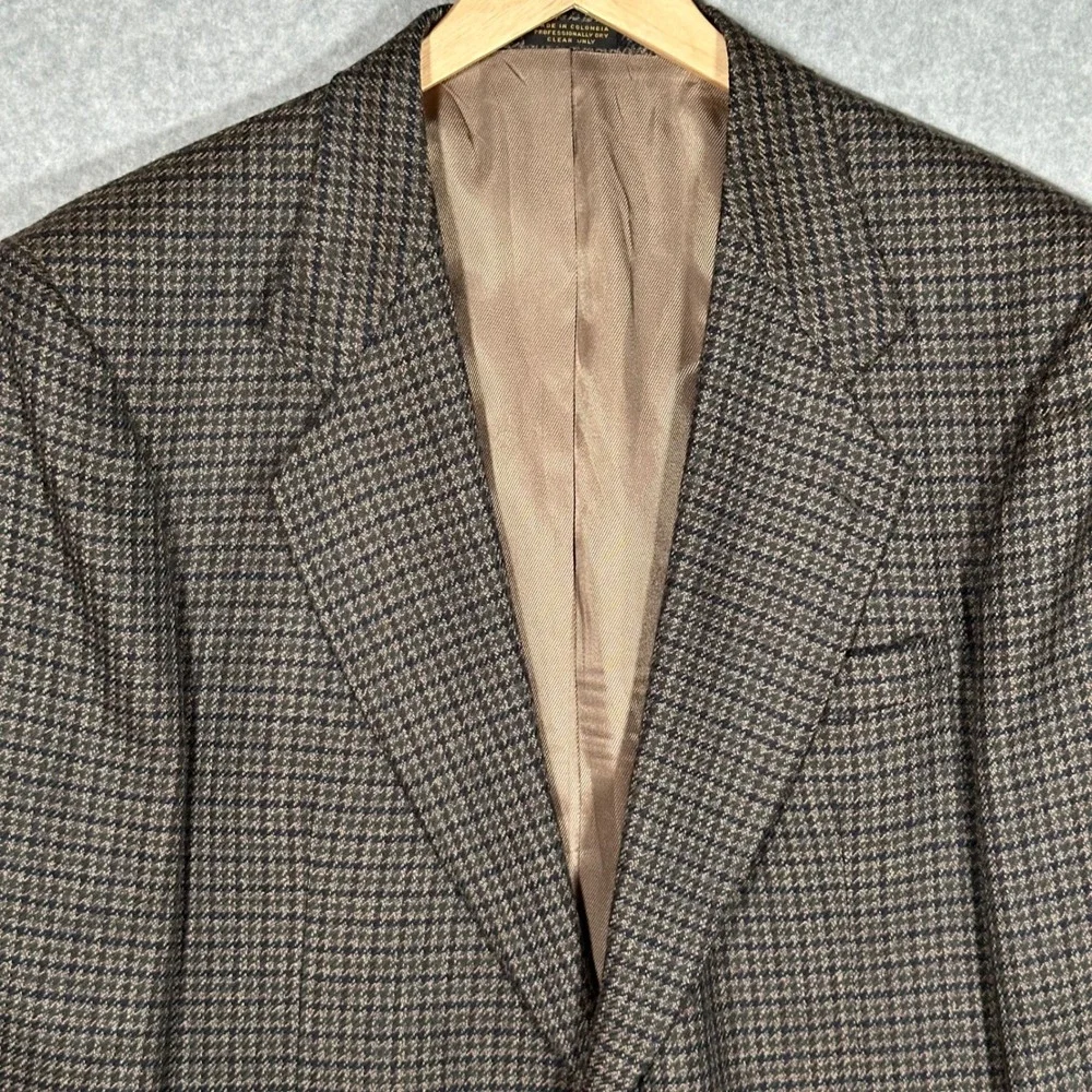 VTG Oscar de la Renta Mens Brown Houndstooth Wool Blazer Sport Coat 44R